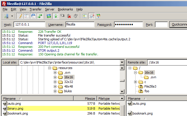 Dies ist eine Bildschirmaufnahme eines der besten Windows-FTP-Programme. Es heißt FileZilla