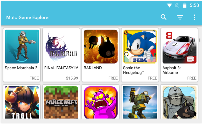 Android-Versionen Moto Z2force Game Explorer