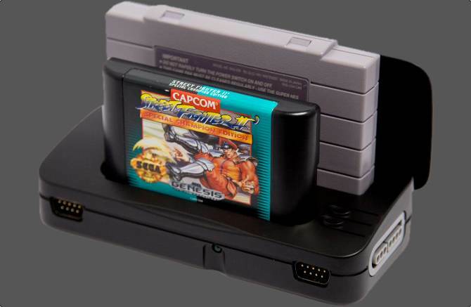 Die Retrode 2 mit SNES- und Genesis-Patronen