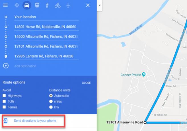 Google Maps Route an Telefon senden