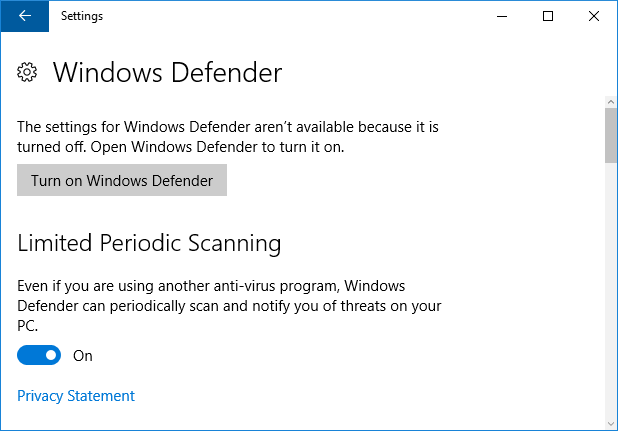 Windows Defender periodisches Scannen