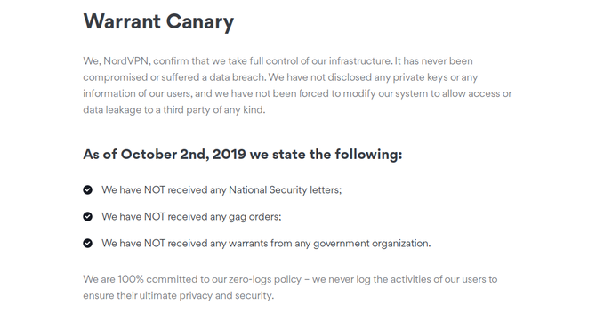 Was ist ein Warrant Canary? Was Sie wissen sollten und warum Sie auf WarrantCanary achten sollten Beispiel NordVPN