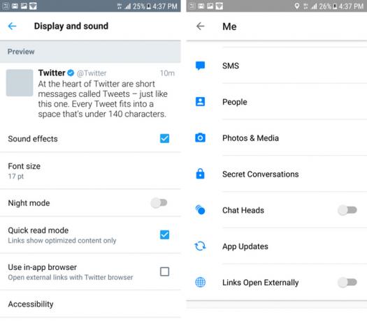 Android Facebook Twitter Einstellungen im App Browser