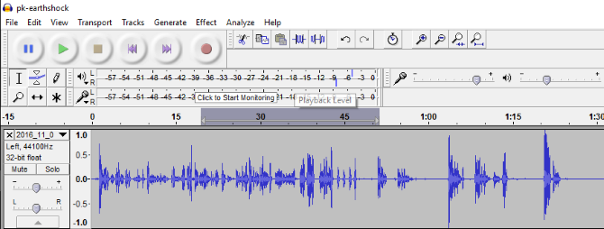 Hintergrundgeräusche entfernen - Audacity-Bearbeitungszeitleiste