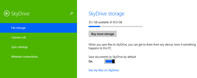 SkyDrive-Speicheroptionen