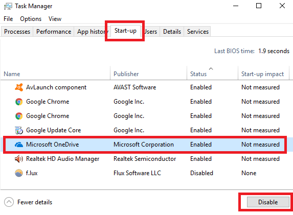 Startelemente des Windows Task-Managers