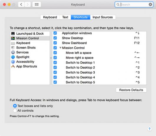 Verwendung mehrerer Desktops in Mac OS X-Tastaturkürzeln