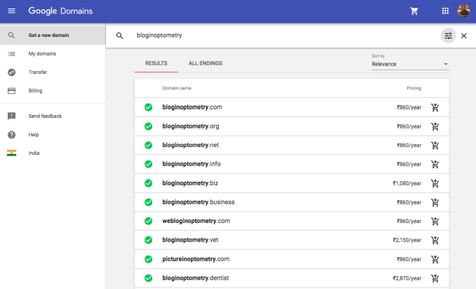 Suchen Sie in Google Domains nach einer Domain