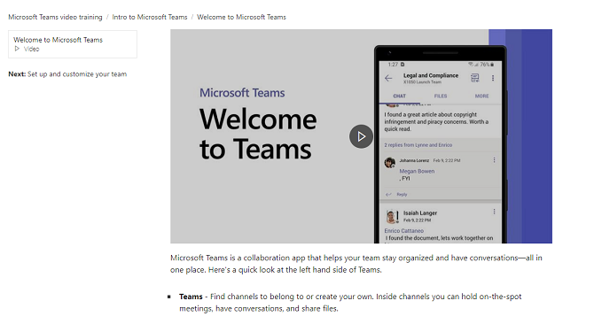 Tutorial-Seite für Microsoft-Teams