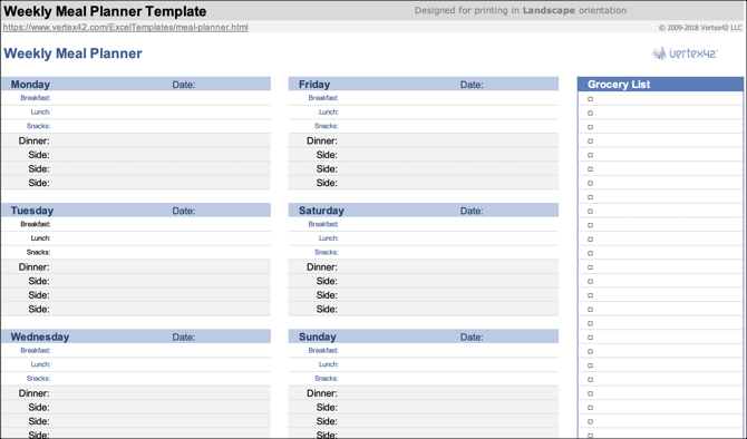 Mahlzeitplaner Excel-Vorlage