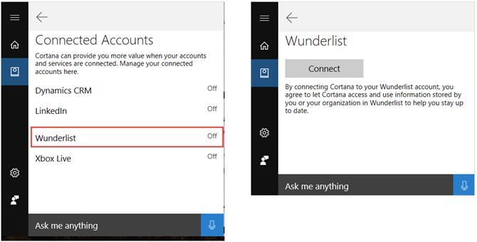 cortana connect wunderlist schritte