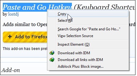 Hotkey zum Einfügen und Loslegen: Holen Sie sich in Firefox eine Hotkey-Verknüpfung für die Feature-Kopie zum Einfügen und Loslegen