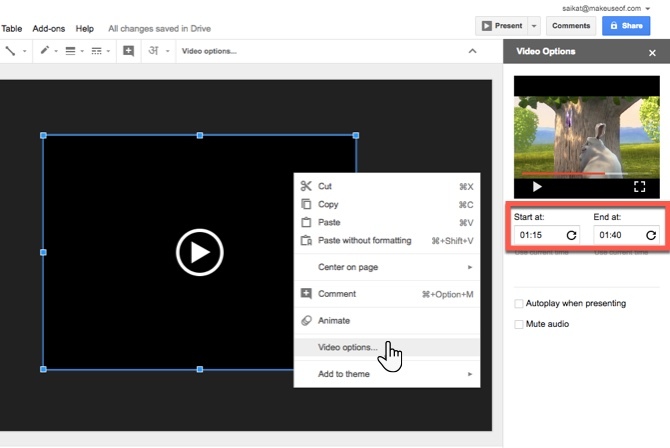 Google Slides-Videooptionen