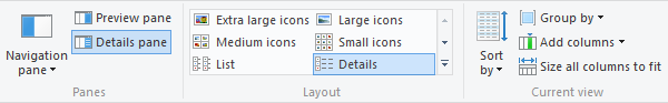 Windows 10 File Explorer-Ansichtsmenü