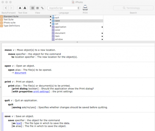 Applescript-Befehlswörterbuch für iPhoto