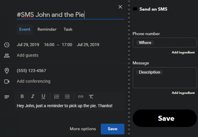 IFTTT Google Kalender Zeitplan SMS