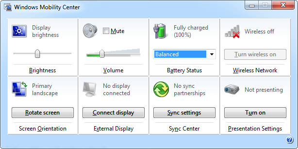 Windows 7 Mobility Center
