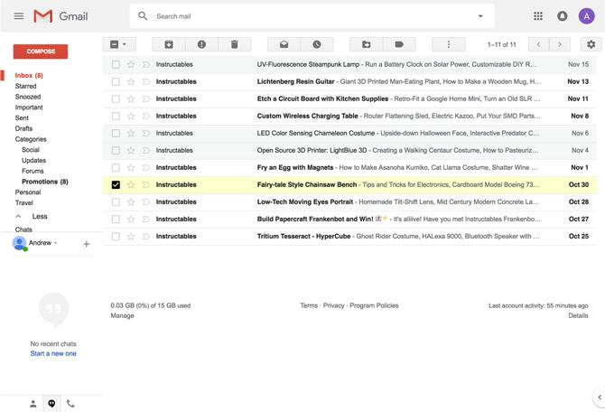 Ein Screenshot von Andrew Powells klassischem Google Mail-Thema