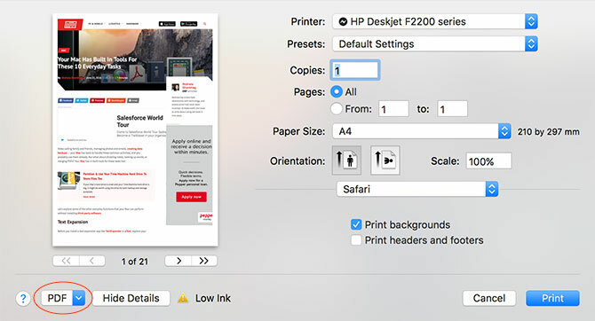 Erstellen, Zusammenführen, Teilen und Markieren von PDF-Dokumenten auf einem Mac PDF drucken