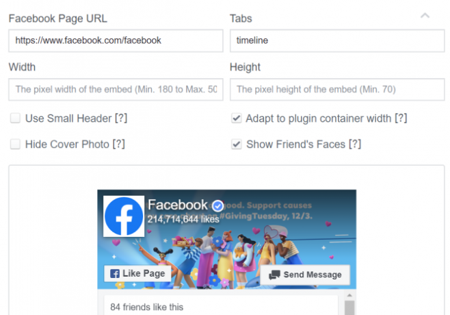 Facebook Widgets Page Plugin