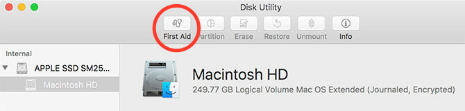 Erste-Hilfe-Aktion in Disk Utility Mac