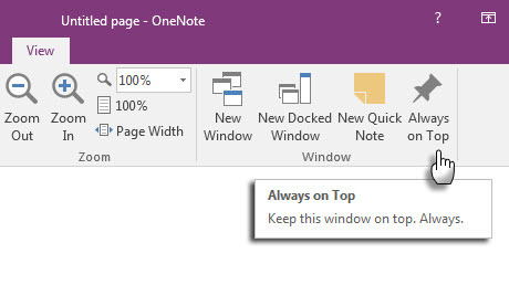 Microsoft OneNote - Kurznotiz oben