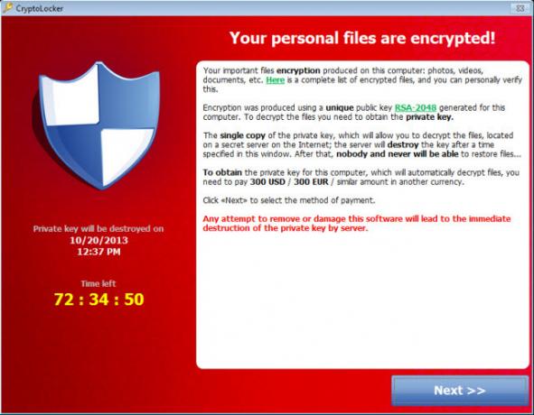 Cryptolocker-Bildschirm