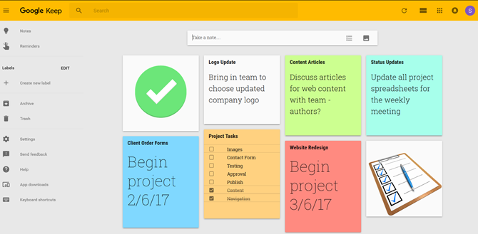 Verwendung von Google Keep für einfaches Projektmanagement GoogleKeepMainPage Web