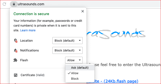 Ändern Sie die Flash-Berechtigungen in Google Chrome Padlock