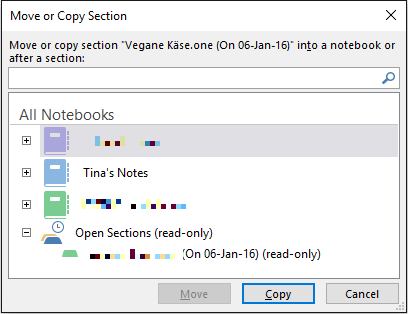 OneNote Move Notebook-Bereich