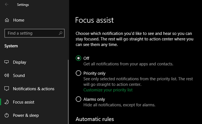 Windows 10 Fokus-Assistent