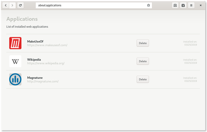 Der integrierte App-Manager von GNOME Web