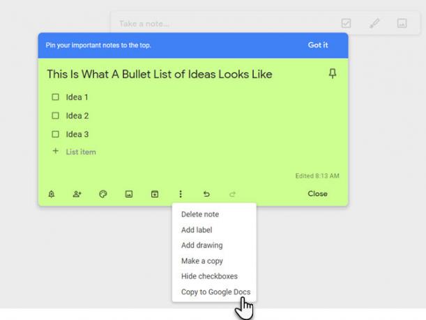 Google Keep with Google Text & Tabellen