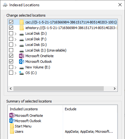 Windows-Indexsuchverzeichnisse