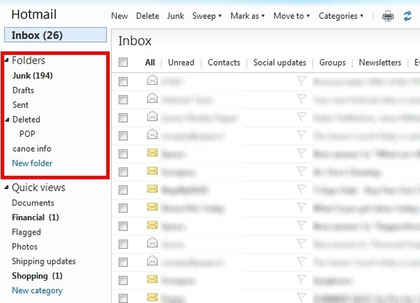 Führen Sie ganz einfach eine vollständige Überarbeitung Ihres Hotmail-Posteingangs durch und pflegen Sie ihn. 17 Ordner für die Posteingangsansicht