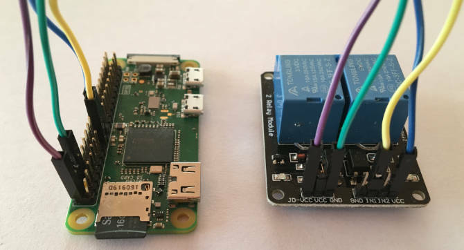 Raspberry Pi Zero W an eine Relaisplatine angeschlossen