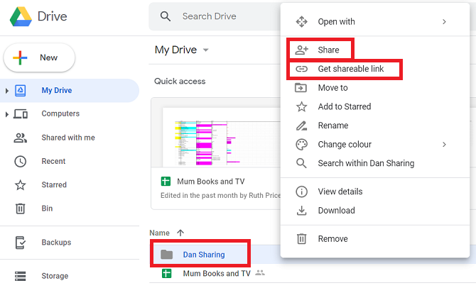 Google Drive Share-Ordner