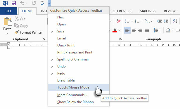 Microsoft Word Touch-Modus