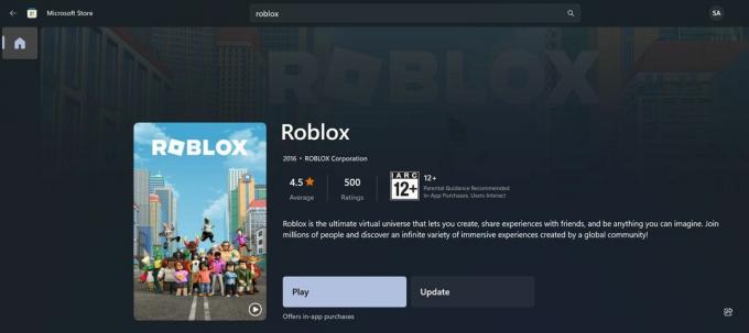 Roblox Microsoft Store App-Eintrag unter Windows