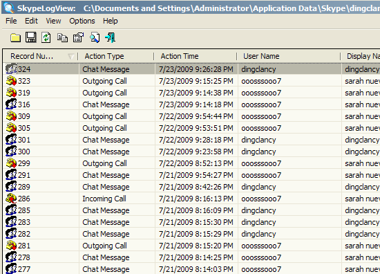 Skype-Protokollansicht