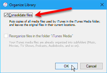 iTunes konsolidiert Dateien