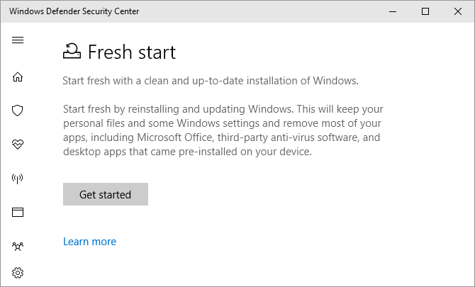 Windows 10 Verteidiger Neuanfang