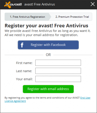 Avast - Registrieren - Informationen eingeben