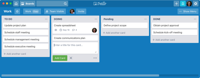 Trello auf Mac-Listen und Karten