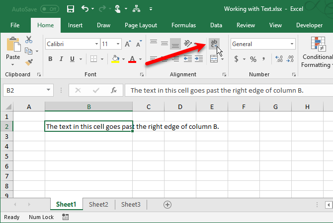 Excel-Textfunktionen - Klicken Sie auf die Schaltfläche Text umbrechen