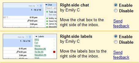 Verschieben Sie Labels und Chat nach rechts