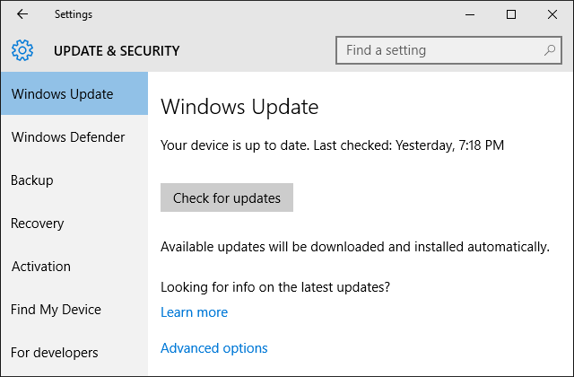 Windows 10-Einstellungen Windows Update
