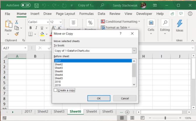 Registerkarte "Verschieben oder Kopieren" in Excel