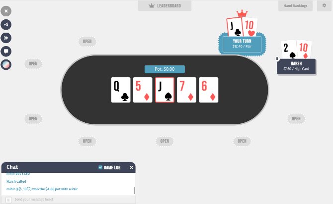 LiPoker ist der schnellste Weg, um mit Freunden Poker zu spielen, ohne dass eine Anmeldung oder ein Download erforderlich ist