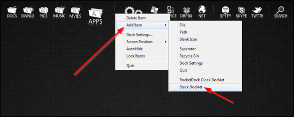 RocketDock + Stacks Docklet: Nicht nur ein Dock, sondern eine vollständige Lösung für die Desktop-Organisation [Windows] RocketDock Add Item Stack Docklet